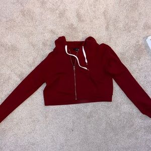red cropped zip up hoodie from forever21